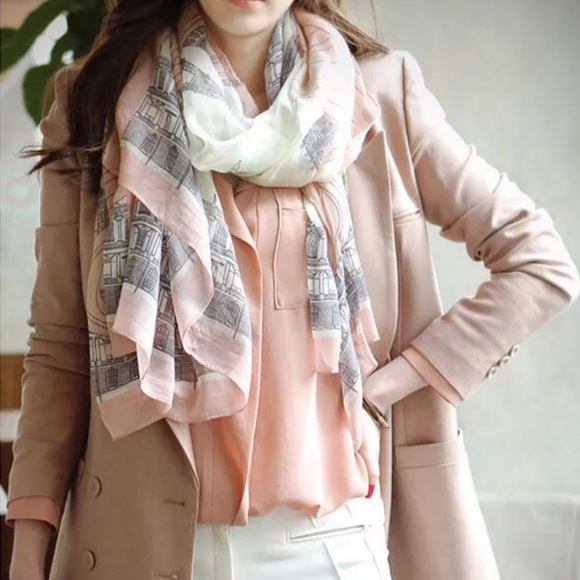 Paris Print Pink and Grey Sheer Chiffon Scarf - Picture 4 of 5